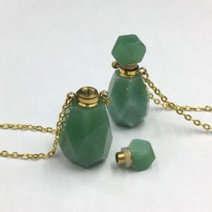 Faceted Green Aventurine Perfume Bottle Necklace Essential Oil Bottle Gemstone Perfume Diffuser Bottle Pendant Charm Gemstone Scent Bottle | Natural genuine faceted Aventurine beads for beading and jewelry making.  #jewelry #beads #beadedjewelry #diyjewelry #jewelrymaking #beadstore #beading #affiliate #ad