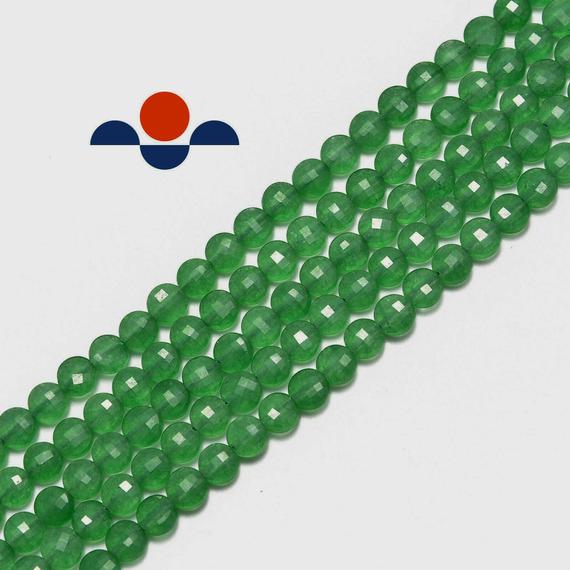 Green Aventurine Faceted Coin Shape Beads 6mm 15.5" Strand