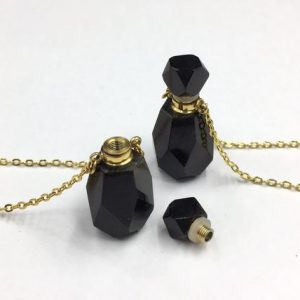 Shop Black Tourmaline Faceted Beads! Faceted Black Tourmaline Perfume Bottle Necklace Essential Oil Bottle Gemstone Perfume Diffuser Bottle Pendant Charm Gemstone Scent Bottle | Natural genuine faceted Black Tourmaline beads for beading and jewelry making.  #jewelry #beads #beadedjewelry #diyjewelry #jewelrymaking #beadstore #beading #affiliate #ad