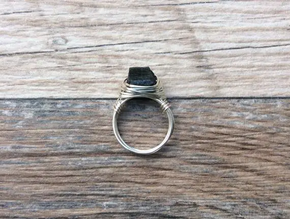 Raw Black Tourmaline Ring, Sterling Silver Or 14k Gold Filled