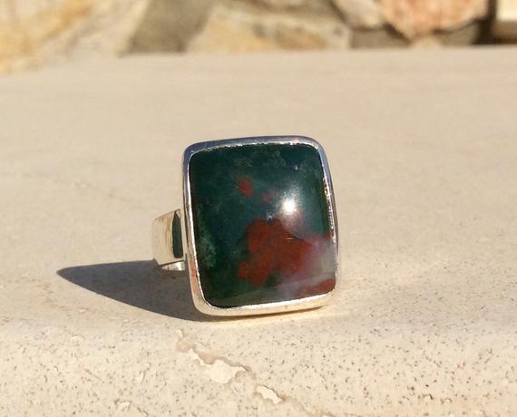 Womens Silver Gemstone Ring, Bloodstone Sterling Silver Ring, Mothers Day Gift, Under 50, Jewellery Ideas