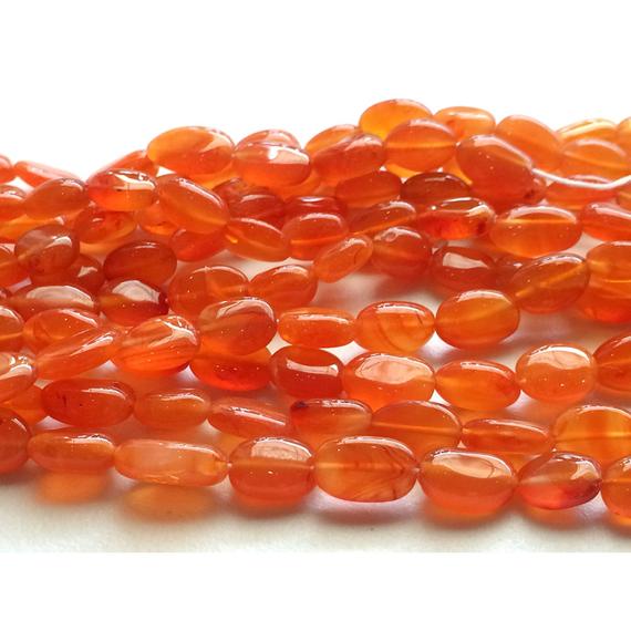 7-9mm Carnelian Plain Oval Beads, Carnelian Oval Beads, Orange Carnelian Oval Bead, 13in Carnelian Gemstone For Jewelry (1st To 5st Options)