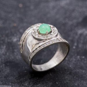 Shop Chrysoprase Rings! Big Silver Ring, Chrysoprase Ring, Natural Chrysoprase, Australian Chrysoprase, May Birthstone, Vintage Ring, May Ring, Solid Silver Ring | Natural genuine Chrysoprase rings, simple unique handcrafted gemstone rings. #rings #jewelry #shopping #gift #handmade #fashion #style #affiliate #ad