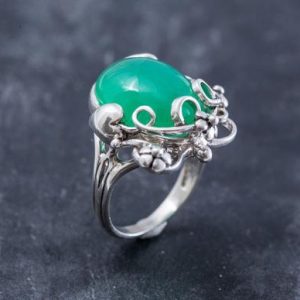 Shop Chrysoprase Rings! Green Leaf Ring, Chrysoprase Ring, Natural Chrysoprase, May Birthstone, Vintage Rings, Green Ring, Solid Silver Ring, May Ring, Chrysoprase | Natural genuine Chrysoprase rings, simple unique handcrafted gemstone rings. #rings #jewelry #shopping #gift #handmade #fashion #style #affiliate #ad
