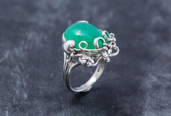 Green Leaf Ring, Chrysoprase Ring, Natural Chrysoprase, May Birthstone, Vintage Rings, Green Ring, Solid Silver Ring, May Ring, Chrysoprase