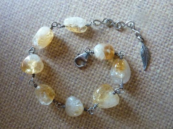 Smooth Citrine Wire Wrapped Silver Bracelet