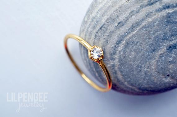 3mm Cz Gold Ring. Hexagon Gemstone Ring Gold Vermeil Dainty Ring Geometric Stacking Ring Diamond Ring