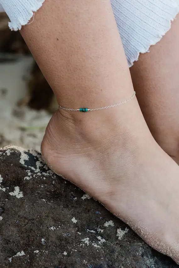 Emerald Dainty Gemstone Anklet In Bronze, Silver, Gold Or Rose Gold - 8" Chain With 2" Adjustable Extender - May Birthstone Ankle Bracelet