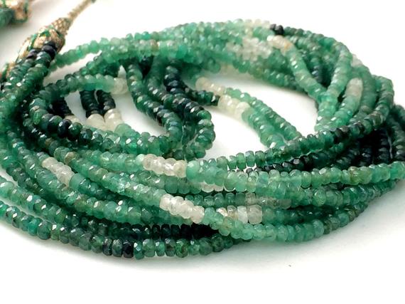 2.5-3mm Emerald Beads, Natural Emerald Faceted Rondelle Beads, 9 Inches Shaded Green Emerald For Necklace - Pgpa153