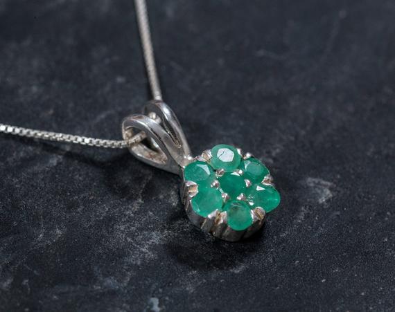 Emerald Pendant, Natural Pendant, Flower Pendant, May Birthstone, Genuine Emerald, Real Emerald Pendant, Pendant And Chain, Silver Pendant