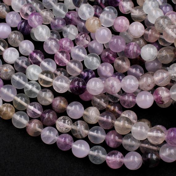 Natural Fluorite Beads 10mm Round Smooth Polished Soft Pastel Purple Green Clear Fluorite Gemstone Beads 15.5" Strand
