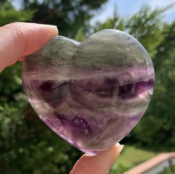 2.6" Rainbow Fluorite Crystal Heart - Natural Stone - Polished - Healing Crystal - Meditation Stone - Collectable - Display/decor - 177g