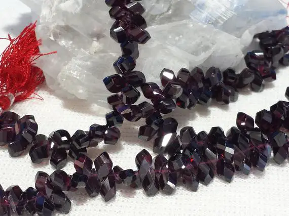Garnet Faceted Twist Drop Beads, 11mm 7 In, Natural Garnet, Briolettes Bead, Teardrops, Step Cut Twisted Drop Beads, January Birthstone