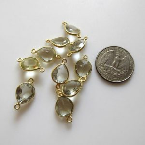 Shop Green Amethyst Beads! 6 Pieces 13x11mm Natural Green Amethyst Faceted Pear 925 Silver Bezel Gemstone Connector Charm, Single/Double Loop Amethyst Charm, GDS1659 | Natural genuine faceted Green Amethyst beads for beading and jewelry making.  #jewelry #beads #beadedjewelry #diyjewelry #jewelrymaking #beadstore #beading #affiliate #ad