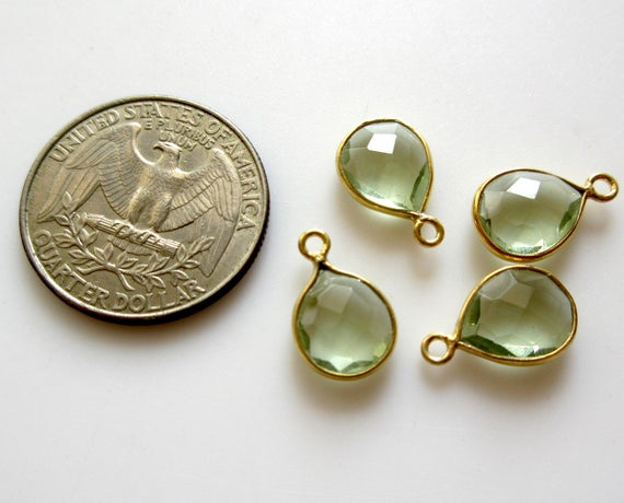 8 Pieces 11x9mm Natural Green Amethyst Faceted Pear 925 Silver Bezel Gemstone Connector Charm, Single/double Loop Amethyst Charms, Gds1637