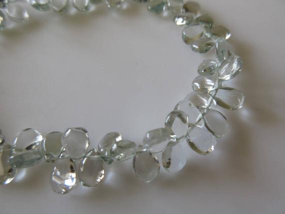 Uniform Size Natural Green Amethyst Smooth Pear Shaped Briolette Beads, 10 Inches Of 5x7mm Green Amethyst Beads, Gds755
