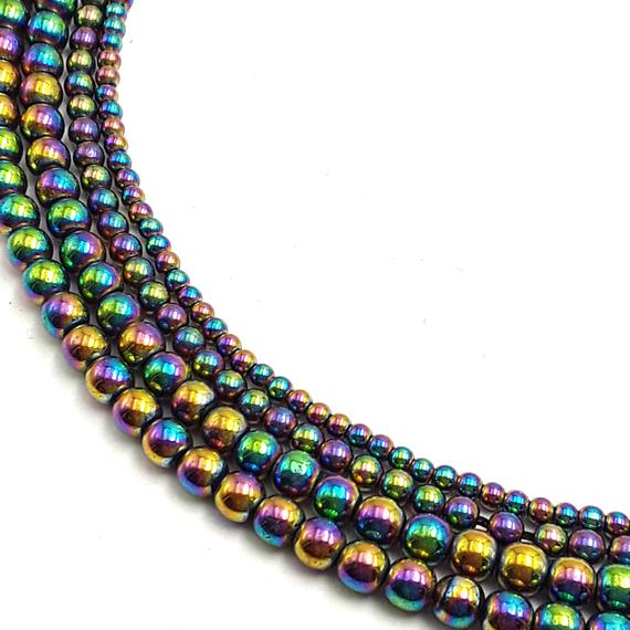 Rainbow Hematite Smooth Round Beads 2mm 3mm 4mm 6mm 8mm 10mm 12mm 15.5" Strand