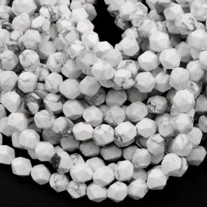 Star Cut Natural White Howlite Beads Faceted 6mm 8mm 10mm Rounded Nugget Sharp Facets 15" Strand | Natural genuine chip Howlite beads for beading and jewelry making.  #jewelry #beads #beadedjewelry #diyjewelry #jewelrymaking #beadstore #beading #affiliate #ad