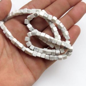 Shop Howlite Bead Shapes! Natural White Howlite Smooth Box Beads, 5mm To 5.5mm Howlite Plain Box Beads, Howlite Gemstone beads, 17 Inch Strand, GDS1347 | Natural genuine other-shape Howlite beads for beading and jewelry making.  #jewelry #beads #beadedjewelry #diyjewelry #jewelrymaking #beadstore #beading #affiliate #ad