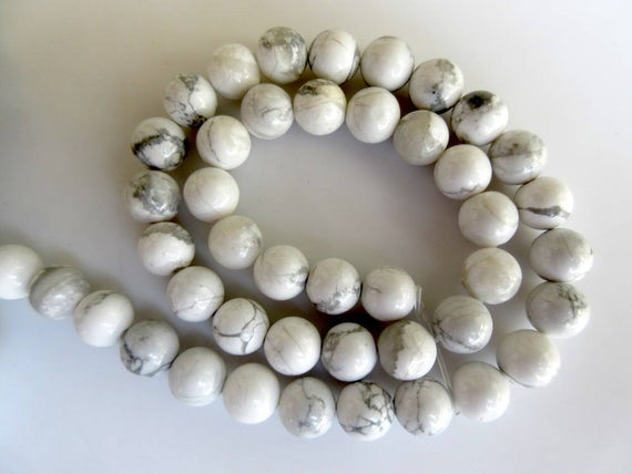 Howlite Large Hole Gemstone Beads, 8mm Howlite Smooth Round Beads, Drill Size 1mm, 15 Inch Strand, Gds551