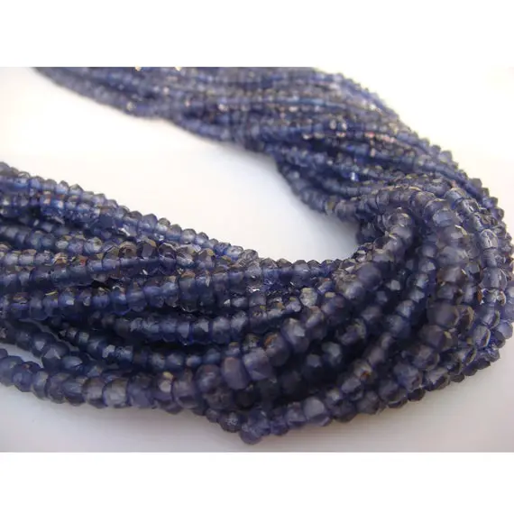 Wholesale Iolite Lot - 3mm Iolite Micro Faceted Rondelles - 3 Inches Each - Sold As 1 Strand/5 Strands