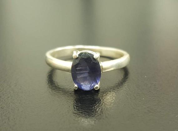 Iolite Ring, Natural Iolite Ring, Violet Ring, Promise Ring,  Solid Silver Ring, Vintage Rings, Solitaire Ring, Dainty Ring, Iolite