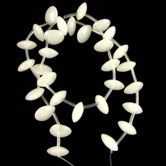 12mm White Jade Briolette Beads 16" Strand 16317