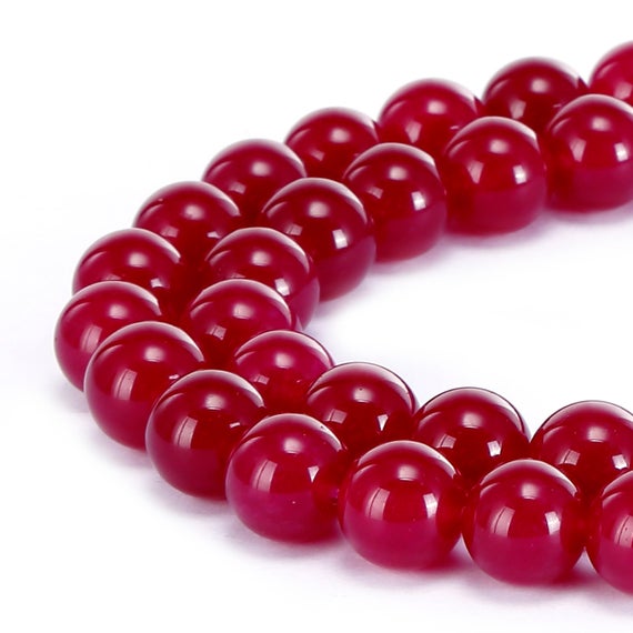 Fuchsia Pink Dyed Jade Smooth Round Beads 4mm 6mm 8mm 10mm 15.5" Strand