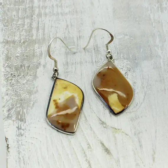 Amazing Yellow Imperial Jasper Earrings Set On 925e Sterling Silver, Dangling Type With Hooks