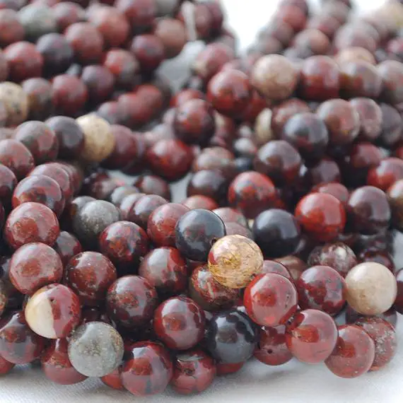 Natural Poppy Jasper Semi-precious Gemstone Round Beads - 4mm, 6mm, 8mm, 10mm Sizes - 15" Strand