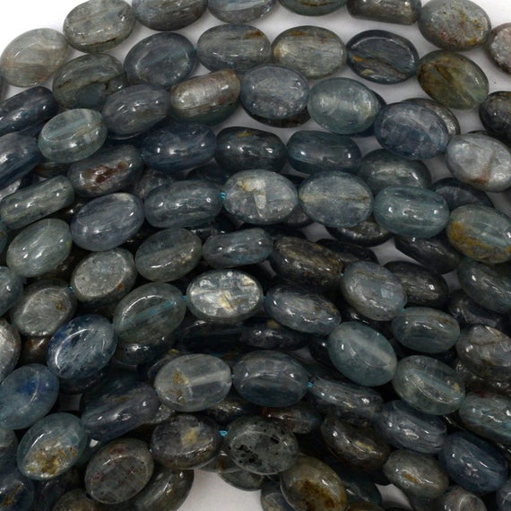 8mm Natural Blue Kyanite Flat Oval Beads 16" Strand