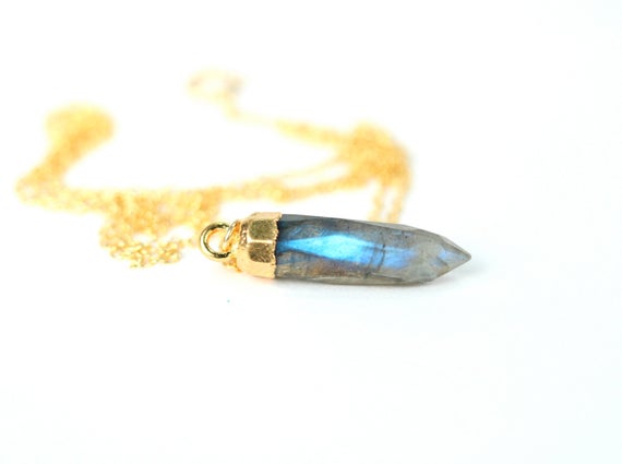 Crystal Spike Necklace - Labradorite Necklace - Blue Flash - Layering Necklace - A Gold Topped Labradorite Spike On A 14k Gold Vermeil Chain