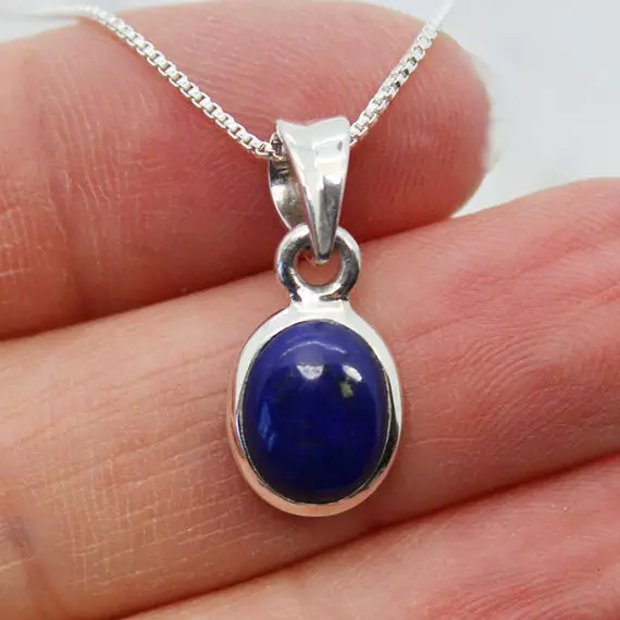 Tiny Blue Lapis Pendant Set On 925e Sterling Silver Mount  Great Quality Silver Chain Optional