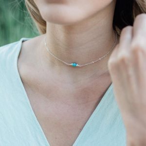 Shop Larimar Necklaces! Dainty aqua blue larimar gemstone thin choker necklace in bronze, silver, gold or rose gold – 12" with 2" adjustable extender | Natural genuine Larimar necklaces. Buy crystal jewelry, handmade handcrafted artisan jewelry for women.  Unique handmade gift ideas. #jewelry #beadednecklaces #beadedjewelry #gift #shopping #handmadejewelry #fashion #style #product #necklaces #affiliate #ad