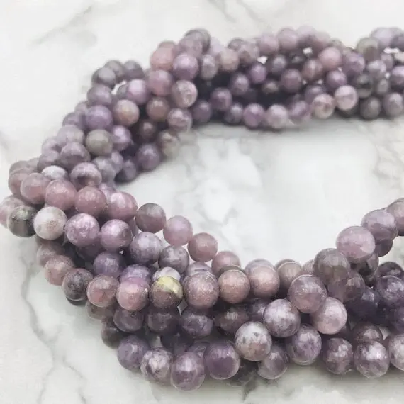 Natural Lepidolite Smooth Round Beads Size 6mm 8mm 10mm 15.5" Strand
