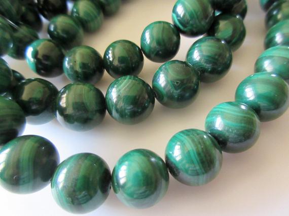 11mm Malachite Round Beads, Natural Malachite Beads, Wholesale Malachite Gemstones, Sold As 7.5 Inch Strand/15 Inch Strand, Sku-2965