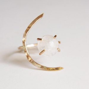 Crescent Moonstone Gold Ring | Natural genuine Array jewelry. Buy crystal jewelry, handmade handcrafted artisan jewelry for women.  Unique handmade gift ideas. #jewelry #beadedjewelry #beadedjewelry #gift #shopping #handmadejewelry #fashion #style #product #jewelry #affiliate #ad