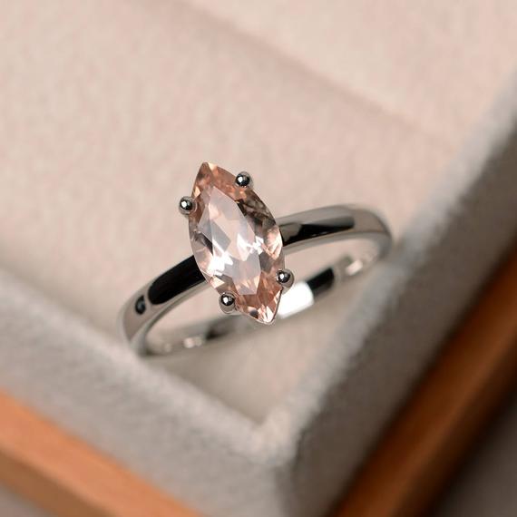 Natural Pink Morganite Ring, Engagement Ring, Pink Gemstone, Solitaire Ring, Marquise Cut Gemstone