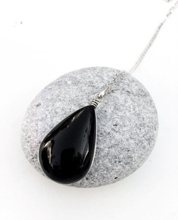 Obsidian Pendant, Black Obsidian, Volcanic Lava, Sterling Silver Obsidian Pendant, Teardrop Obsidian Pendant, Boho, Mexican Obsidian