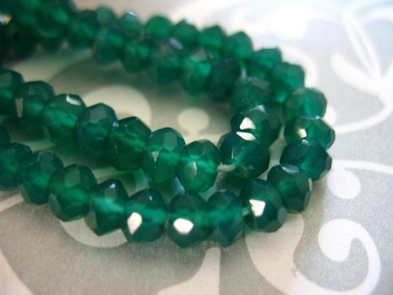 1/2 Strand, Green Onyx Rondelles, Luxe Aaa, 3.5-4 Mm, Faceted .. May Birthstone Emerald Green Spring