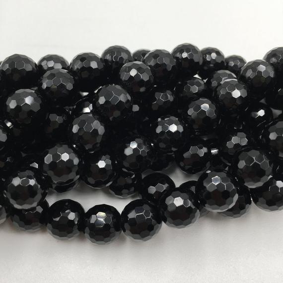 2.0mm Hole Black Onyx Faceted Round Beads 6mm 8mm 10mm 12mm 15.5" Strand