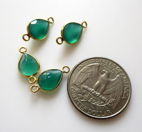 8 Pieces 11x9mm Natural Green Onyx Faceted Pear 925 Silver Bezel Gemstone Connector Charm, Single/double Loop Onyx Pear Charms, Gds1640