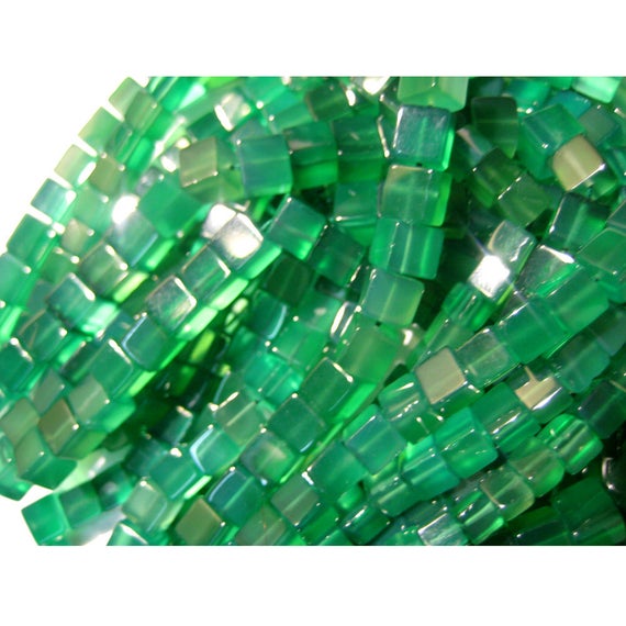 6mm Green Onyx Box Shaped Gemstone Beads, Natural Green Onyx Plain Box Gemstone Beads, Sols As 66 Pieces 16 Inch Strand