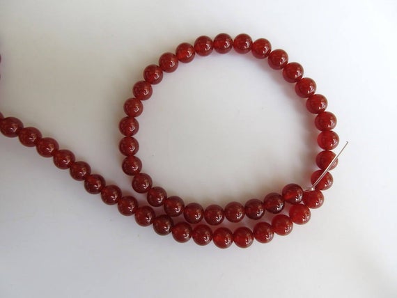 Natural Red Onyx Large Hole Gemstone Beads, 8mm Red Onyx Smooth Round Mala Beads, Drill Size 1mm, 15 Inch Strand, Gds562
