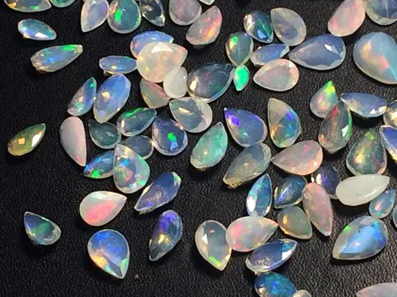 4x6-6x8mm Ethiopian Opal Pear Faceted Cut Stone, Natural Faceted Pear, Opal Pear For Jewelry, Fire Opal Ring (5pcs To 10pcs Options) - Pnt6