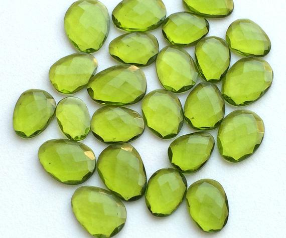 14-17mm Peridot Colored Rose Cut, Hydroquartz Rosecut, Green Cabochon For Jewelry, Loose Peridot Colored (5pcs To 10pcs Options)