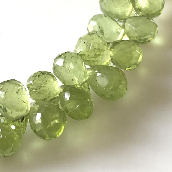 Natural Peridot Faceted Teardrop Briolette Beads 7mm To 9mm Green Peridot Teardrop Beads Sold As 8 Inches & 4 Inches, Gds1676