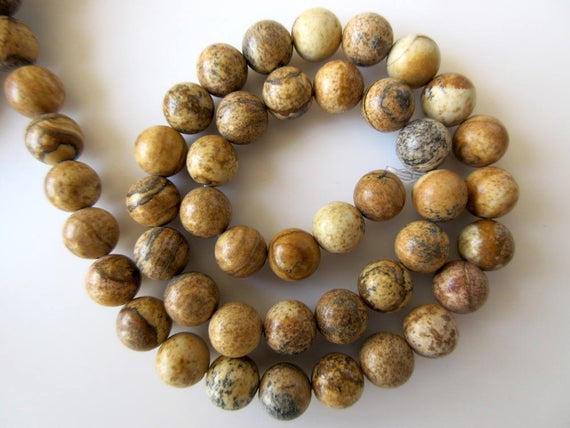 Picture Jasper Large Hole Gemstone Beads, 8mm Picture Jasper Smooth Round Beads, Drill Size 1mm, 15 Inch Strand, Gds544