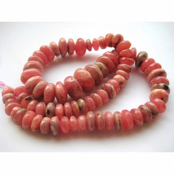 Rhodocrosite Rondelles, Rondelle Beads, Rhodocrosite Beads, 7mm To 11mm Beads, 37 Pieces, 8 Inch Half Strand