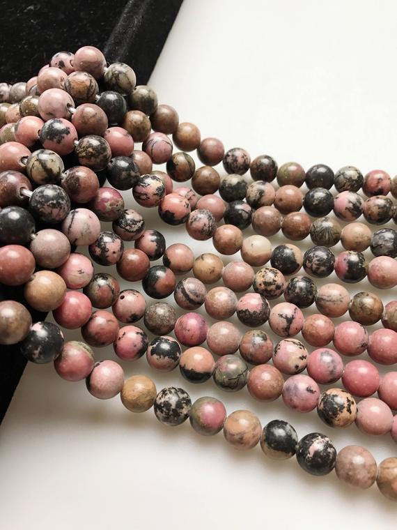 2.0mm Hole Rhodonite Smooth Round Beads 6mm 8mm 10mm 15.5" Strand